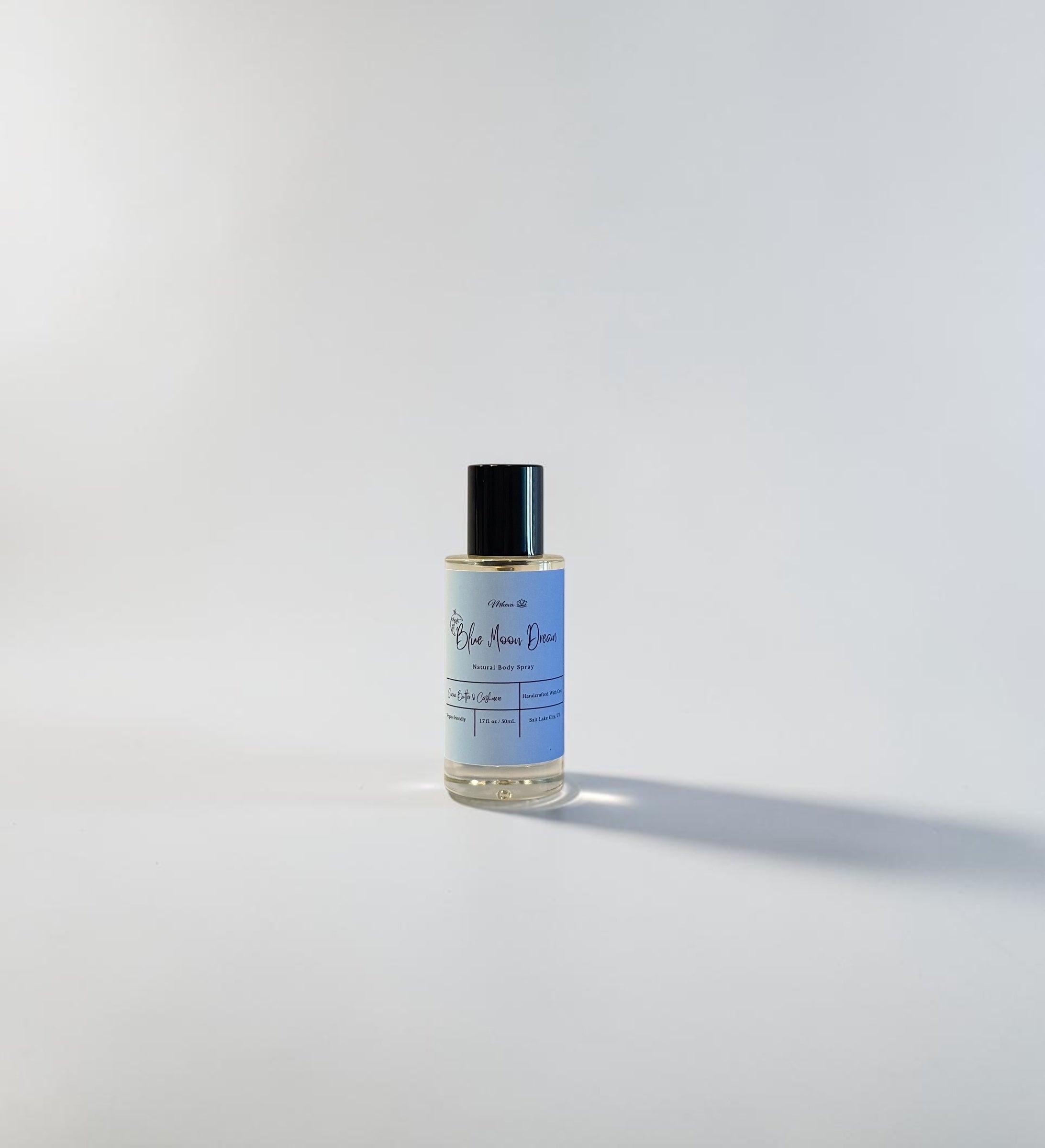 Blue Moon Dream Fine Fragrance Mist — warm cocoa butter and soft cashmere scent photographed on a clean white background.